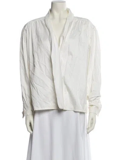 Pre-owned Bogner V-neck Long Sleeve Blouse In White