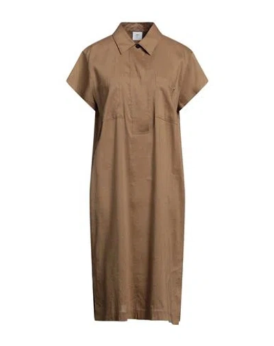 Bogner Woman Midi Dress Camel Size 8 Linen, Viscose, Elastane In Beige