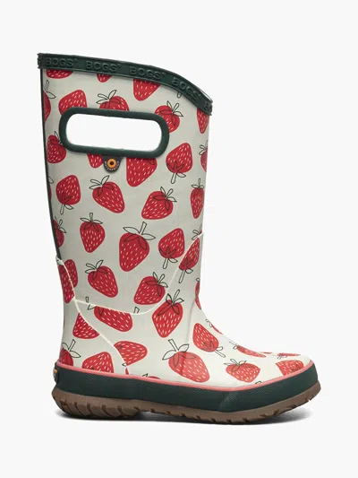 Bogs Kids' Girl's Rainboot Strawberry Rainboot In Moss Multi In White