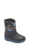 Bogs Kids' Classic Solid Waterproof Rain Boot In Black Neon Dino Multi