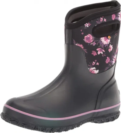 Pre-owned Bogs Women's Classic Mid Rain Boot In Painterly Print - Black