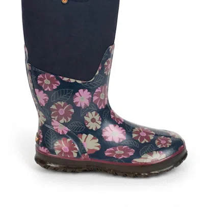Bogs Women's Classic Tall Winter Flower Boot In Dark Blue