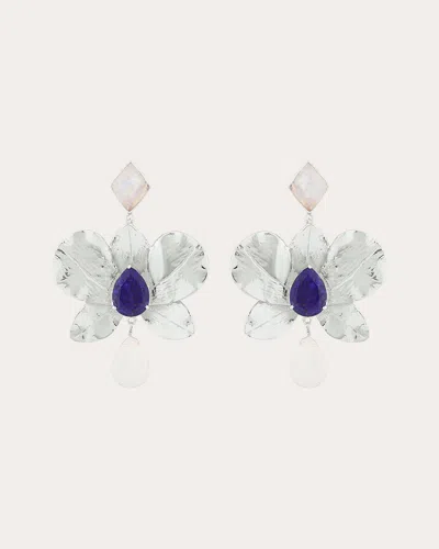 Boheme By Vero Women's Moonstone & Lapis Lazuli Orchidea Earrings In Silver