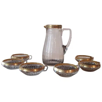 Pre-owned Bohemia 1920 N Crystal Set Of Five Cups And Jug Gold Leaf Paint In Brown