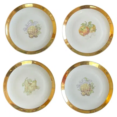 Pre-owned Bohemia 4 Fruit Or Dessert Plates Collection Gold Plated By , Late Art Deco In Gray