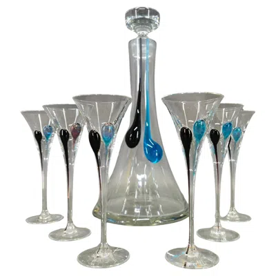 Pre-owned Bohemia Crystal Bohemian Crystalex Hand Blown Decanter And Six Glasses Set, 1990s In Gray