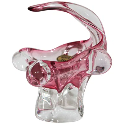 Pre-owned Bohemia Crystal Hand-blown Glass Bowl, Ovoid Form, Spike Rim, 1960s In Gray