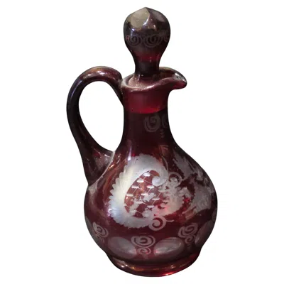 Pre-owned Bohemia Extremely Rare Important 19th C Etched Cranberry Red To Clear Small Bottle
