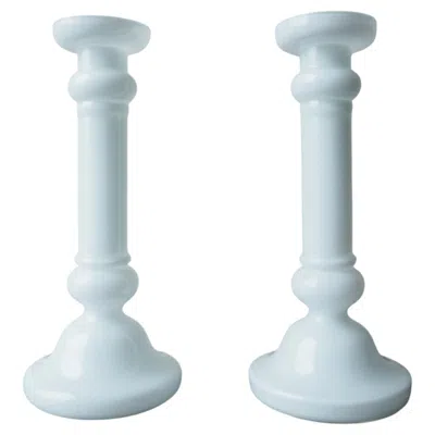 Pre-owned Bohemia Pair Of Mid-century Glass Candlestick, , 1960's In Blue