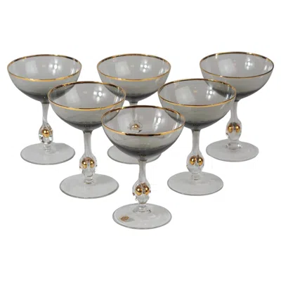 Pre-owned Bohemia Set Of 6 Mid-century N Smoke Crystal "zlatá Zuzana" Champagne Coupes In Black