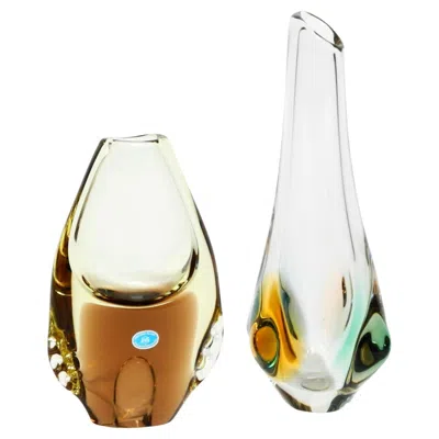 Pre-owned Bohemia Two Beautiful 1960s Crystal Glass Vases By Miroslav Klinger For  Glass In Sand