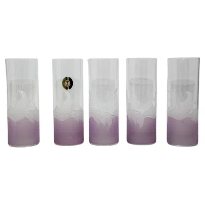 Pre-owned Bohemia Vintage Etched Lily Highball Tumbler Glasses Lilac  C In Gray