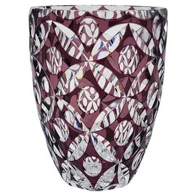 Pre-owned Bohemia N Art Deco Carved Glass Vase In Transparent