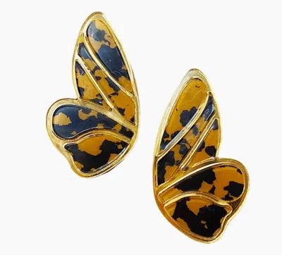 Bohemian Gemme Tortoise Butterfly Wing Earrings In Brown/gold In Black