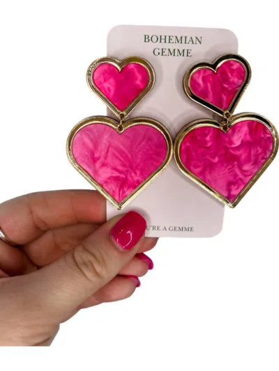 Bohemian Gemme Women's Satin Heart Earrings In Dark Pink