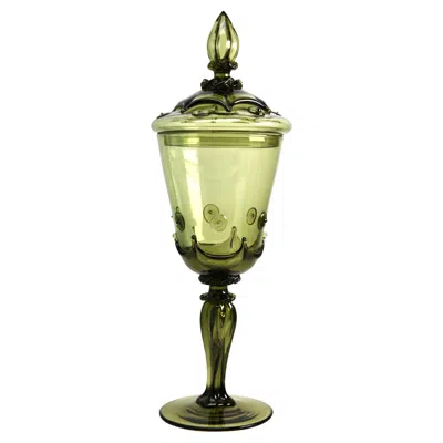 Pre-owned Bohemia N Large Glass Footed Jar With Lid, 1950s In Sand