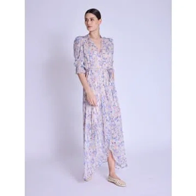 Boho Beach Fest Berenice Ronia Garden Print Wrap Dress In Blue