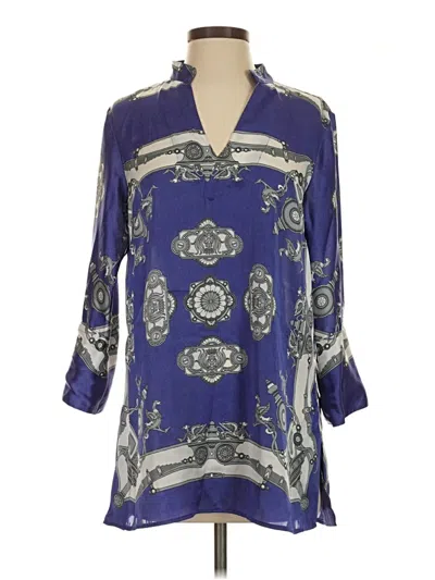 Pre-owned Boho Chic 3/4 Sleeve Blouse In Blue