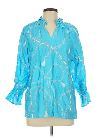 Pre-owned Boho Chic 3/4 Sleeve Blouse In Blue