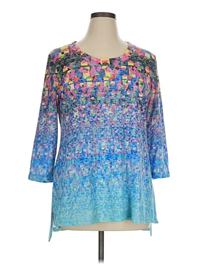Pre-owned Boho Chic 3/4 Sleeve Blouse In Blue