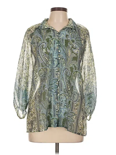 Pre-owned Boho Chic 3/4 Sleeve Blouse In Green
