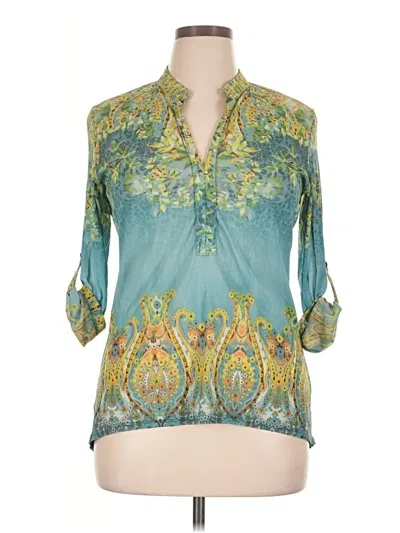 Pre-owned Boho Chic 3/4 Sleeve Blouse In Teal