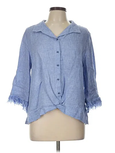 Pre-owned Boho Chic 3/4 Sleeve Button Down Shirt In Blue