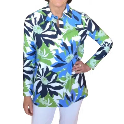 Boho Chic Center Seam Top In Blue Olive