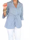 Boho Chic Denim Twist Front Blouse In Blue In Blue