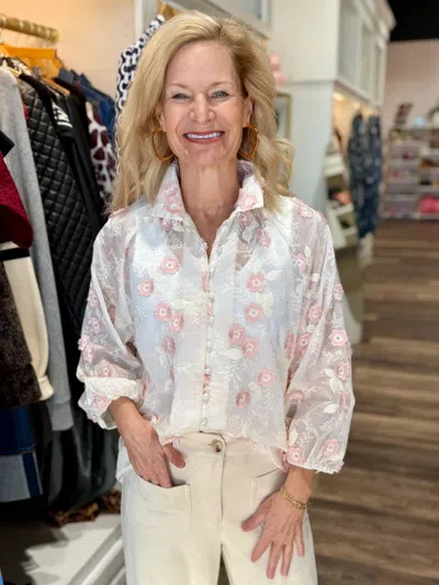 Boho Chic Embroidered Blouse In Pastel Floral In Multi