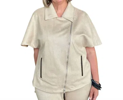 Boho Chic Faux Suede Short Sleeve Cape Jacket In Beige In Neutral