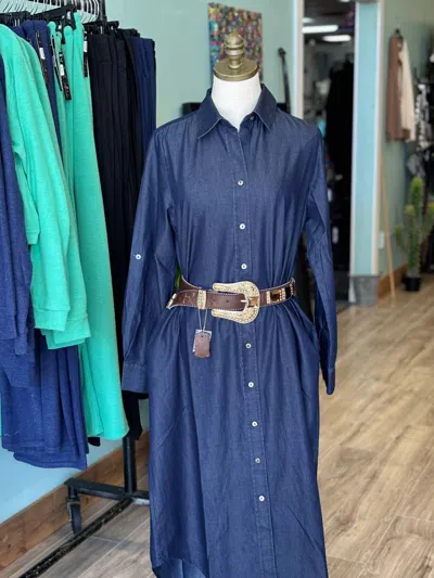 Boho Chic Let's Dance Long Sleeve Dress In Chambray In Blue