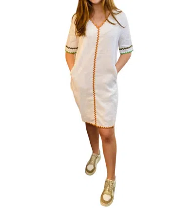 Boho Chic Linen Scalloped Ribbon Dress In White