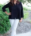 Boho Chic Pullover V-neck Top In Black In Black