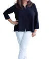 Boho Chic Pullover V-neck Top In Black In Blue