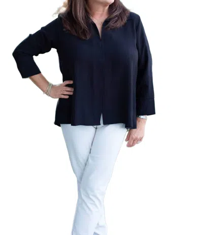 Boho Chic Pullover V-neck Top In Black In Blue