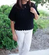 Boho Chic Short Sleeve Sweater In Black In Black