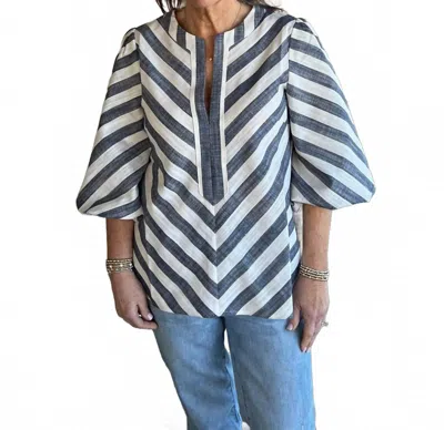 Boho Chic Three-quarter Sleeved Striped Top In White