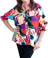 Boho Chic Watercolor Button Up Top In Multi-colored In Multi