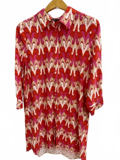 Boho Chic Women's Flame Stick Print Button Down Front Dress In Pink And Orange
