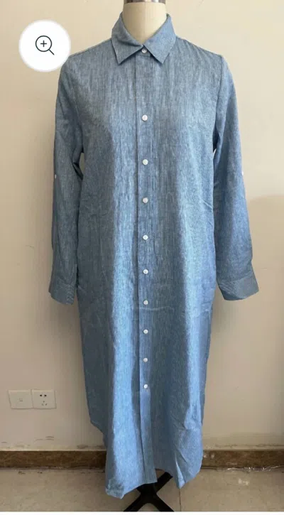 Boho Chic Women's Linen Dress In Blue