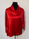 Boho Chic Women's Satin Turtleneck Blouse In Red In Red
