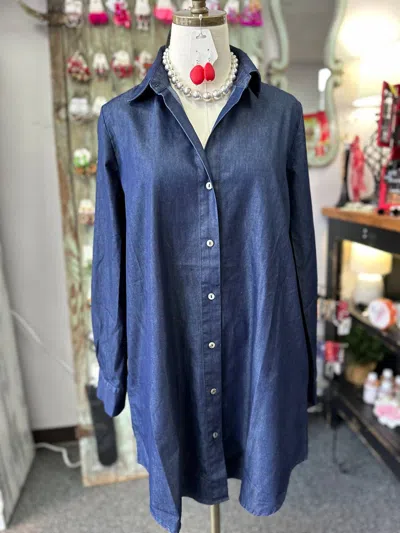 Boho Chic Women's What I'm Feeling Tunic Dress In Chambray In Blue