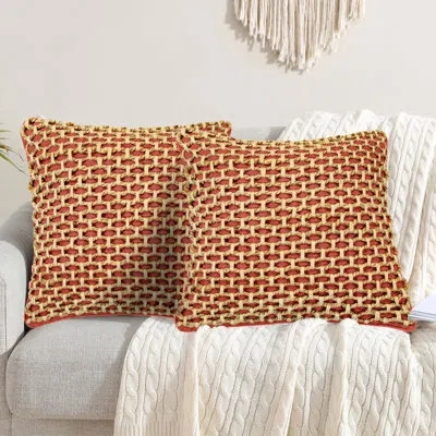 Boho Living Jada Decorative Pillow Collection Jute/cotton Indoor Square Throw Pillow With & Insert In Rust