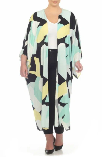 Boho Me Abstract Print Ruana In Aqua/ Yellow