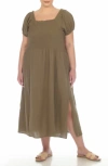 Boho Me Back Tie Midi Dress In Olive Burnt