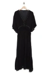 Boho Me Beaded Flutter Sleeve Maxi Dress In Black