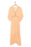 Boho Me Beaded Maxi Cover-up Dress In Peach