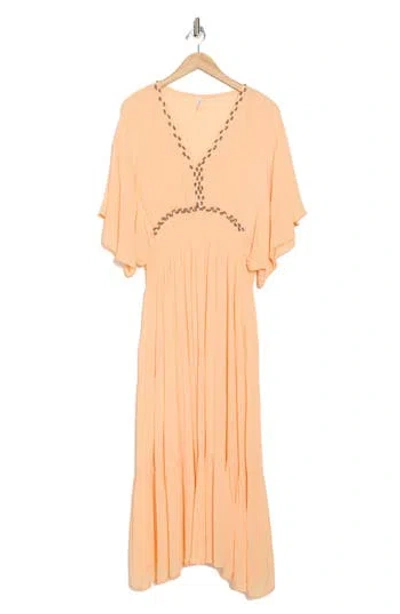 Boho Me Beaded Flutter Sleeve Maxi Dress In Orange