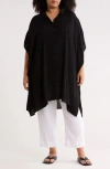Boho Me Button Front Sharkbite Hem Cover-up Tunic In Black